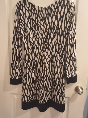 Cache Black and White Long Sleeve Patterned Dress